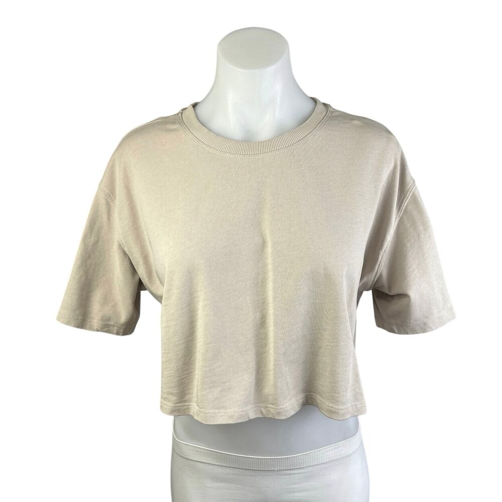 Zara Women's Beige Crew Neck Short Sleeve Crop Oversized Tee T-shirt Top Size M